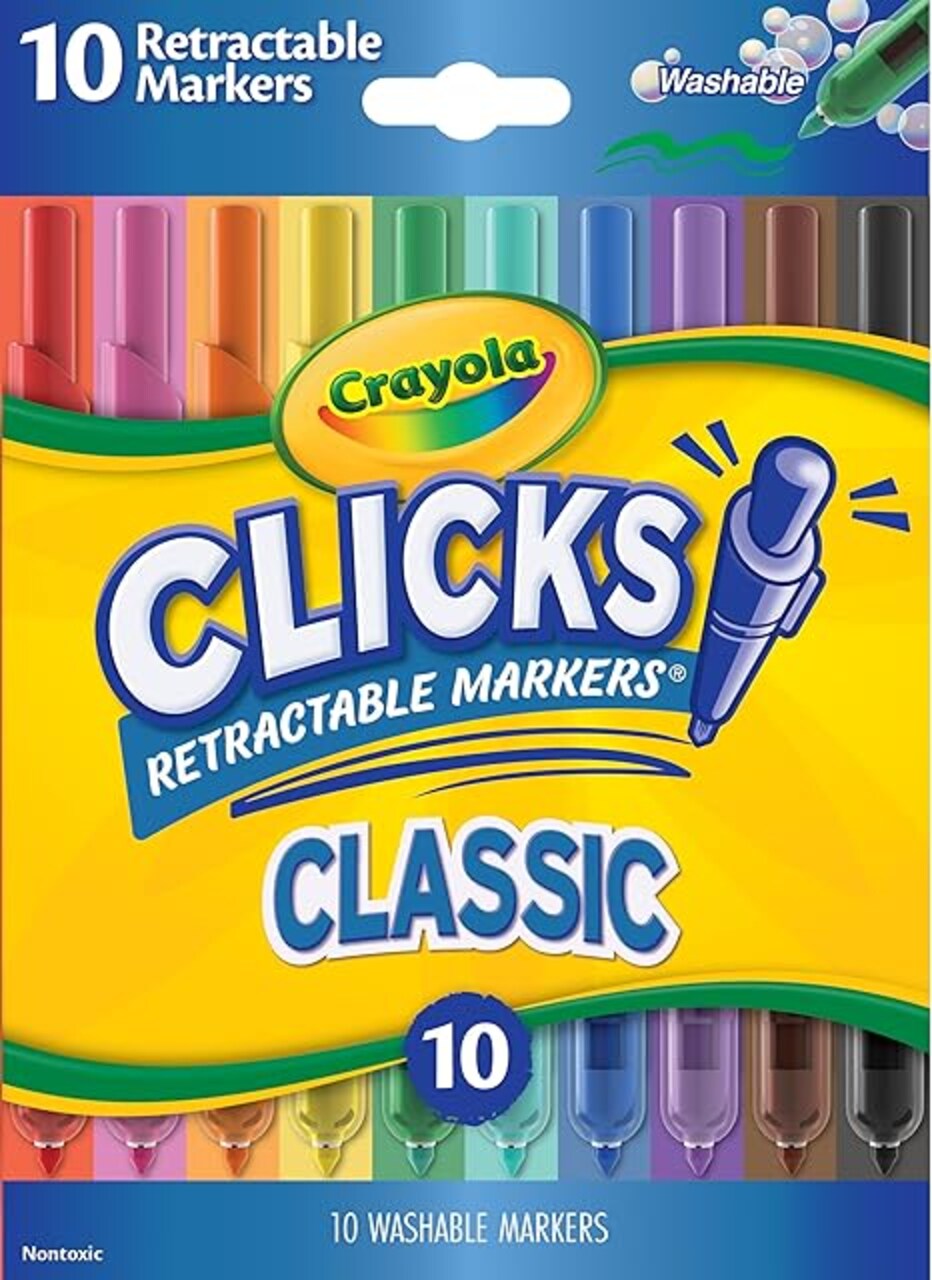 Clicks Retractable Tip Markers (10ct), Washable Cone Tip Art Marker Set, Easter Basket Stuffer Essentials, Easter Craft Supplies for Coloring Books, Ages 3